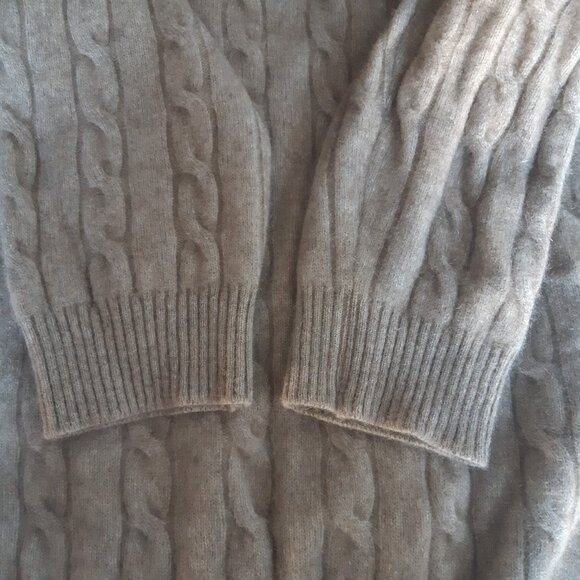 Native World SZ M Possum & Merino Wool Men's Cable Knit Tan Crewneck Sweater - Picture 8 of 14